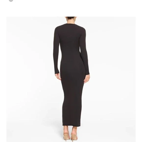 SKIMS Fits Everybody Crew Neck Long Sleeve Dress | Onyx | Size small nwt - Picture 2 of 4